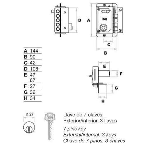 Cerradura FAC de sobreponer S 90 C